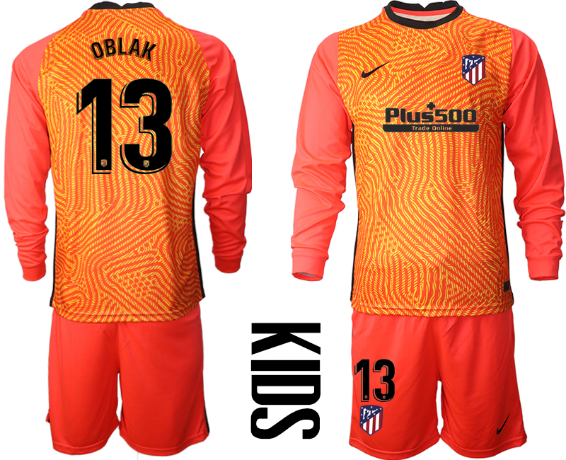 2021 Atletico Madrid red goalkeeper long sleeve youth #13 soccer jerseys